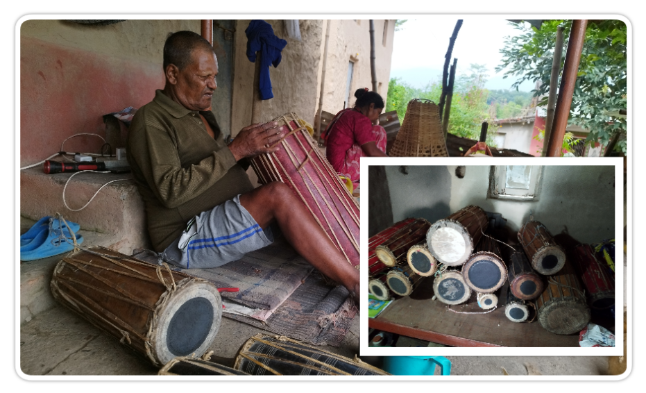 तिहारका लागि मादल बनाउन व्यस्त चित्रे बादी